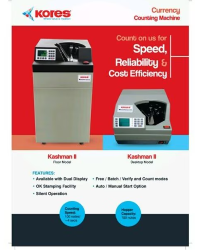 Kores Kashman II Floor Model Bundle Note Counting Machine with Dual Display